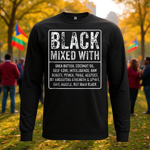 T-shirt à manches longues noir avec beurre de karité, vêtements pour le Mois de l'Héritage Afro-Américain - Product Image 3