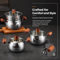 Casserole à lait en acier inoxydable 304 à 3 plis avec doubles poignées en bois, pour aliments pour bébés, logo personnalisé, pour la cuisine domestique