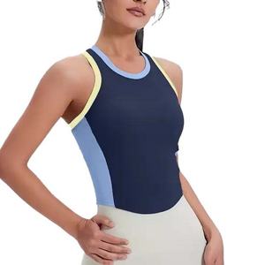 Chaleco Deportivo de Compresión para Mujer, Diseño de Contraste de Color, para Entrenamiento de Fisicoculturismo, Sin Mangas, Nailon/Spandex, Talla Grande, Top Corto para Correr - Product Image 3