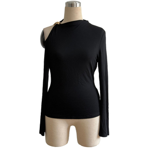 Channel 95 T-shirt da <span class=keywords><strong>donna</strong></span> sexy a collo alto con spalle scoperte, in 95% Rayon 5% Spandex, a manica lunga, con cut-out, vestibilità <span class=keywords><strong>slim</strong></span>, 2026 - Product Image 5