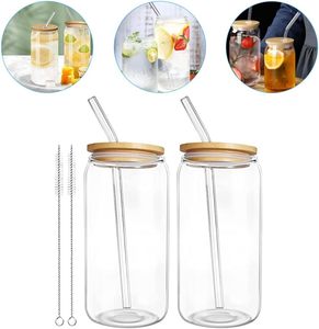 Glass Highball Tumblers with Bamboo Lid and <b>Straw</b> <b>Reusable</b> 2-Pack Minimalist Design for Picnic - Product Image 3