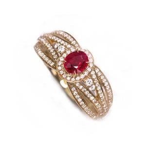 Anillo de Rubí Ovalado Q784, Oro Sólido de 18K, Engaste Pavé, Diamantes de Corte Brillante Redondo, Anillo de Compromiso con Gema para Mujer - Product Image 5