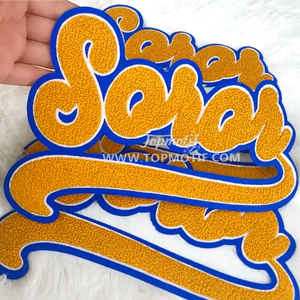 Customize Letters Sorority <strong>Gold</strong> Chenille Blue Outline Felt Embroidery Patches Iron On/Sew on for Jacket Garment Coat Hoodies - Product Image 1