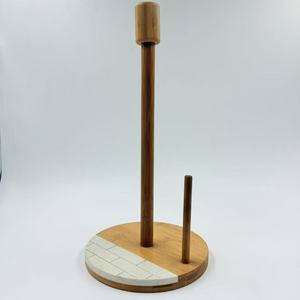 Bamboo Marble <b>Tissue</b> Holder Round Free Standing No Drilling Required Minimalist Design <b>Paper</b> Holder - Product Image 1