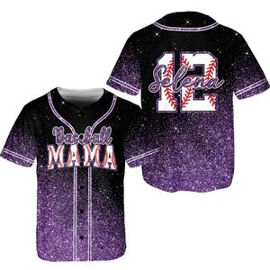 เสื้อเบสบอล Baseball Mama Ombre Glitter สำหรับผู้หญิง คอวี ติดกระดุม ประดับกลิตเตอร์ สไตล์ลำลองสำหรับคุณแม่ - Product Image 3