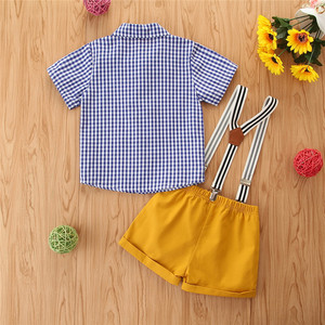 Costume de gentleman pour garçons de style occidental Chemise à carreaux + short à bretelles à la mode pour garçons Ensemble de costume deux pièces