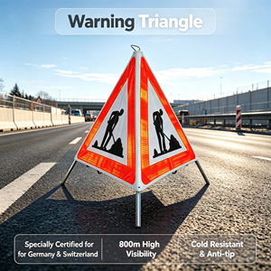 Triangolo di Segnalazione Pieghevole a 3 Lati, Segnale di Avvertimento <span class=keywords><strong>Stradale</strong></span> Europeo a Piramide, Tenda di Segnalazione Portatile, Segnale di Attenzione - Product Image 1