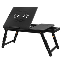 Plateau de bureau pour ordinateur portable en bambou, table de lit pour petit-déjeuner, réglable et pliable avec pieds rabattables et tiroir, noir