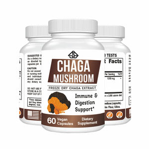 Suplemento de hongos Chaga OEM, certificado GMP, 60 cápsulas, apoyo para la salud inmunológica y digestiva de adultos, saludable - Product Image 1