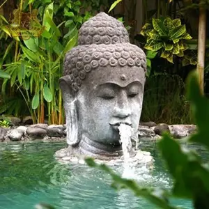 Decorazione del giardino statua di Buddha in marmo naturale a grandezza naturale con fontana d'acqua in pietra grande testa di Buddha in vendita