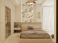 Ensemble de chambre à coucher moderne et écologique avec lit, armoire, table de chevet, taille personnalisable, espace de rangement spacieux