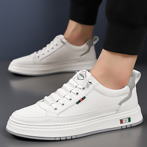 Zapatillas Deportivas de Piel Blancas para Hombre, con Punta Redonda, con Cordones, Transpirables, Casuales, para Primavera - Product Image 1