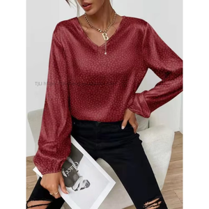 Nueva Blusa de Manga Larga con Estampado de Leopardo y Cuello en V para Mujer, Blusa de Jacquard a la Moda - Product Image 6