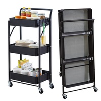 Chariot de rangement ABS pliable à trois niveaux avec roues, chariot de cuisine, hôtel
