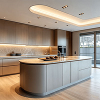 KOJOON Solution tout-en-un Îlot de cuisine en forme d'arc pour la maison, Ensemble de cuisine moderne complet avec appareils électroménagers et armoires