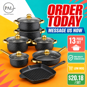Vente directe d'usine PAL, ensemble de casseroles en acier inoxydable 13 pièces, couvercles en verre, poêle à frire, poêle <span class=keywords><strong>grill</strong></span>, casseroles antiadhésives, ensemble de cuisine - Product Image 5
