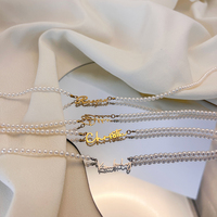 Chaîne de clavicule EMANCO pour femme avec perles d'imitation et lettres DIY, en acier inoxydable, nom anglais personnalisé, vente en gros, dropshipping