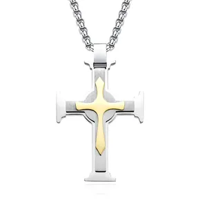 Gesù croce ciondolo in acciaio inossidabile moda gioielli cristiani placcato oro crocifisso collana pendente da uomo regalo di laurea