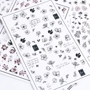 2023 Cross-border New Nail Stickers Ins Black Floral Dark Series Valentine's Day Nail Stickers