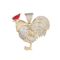 Pendentif Coq en Laiton Plaqué Or 14K, Bijou Animal Émaillé Hip Hop, Breloque en Zircon Cubique pour Hommes et Femmes, Accessoire de Mode