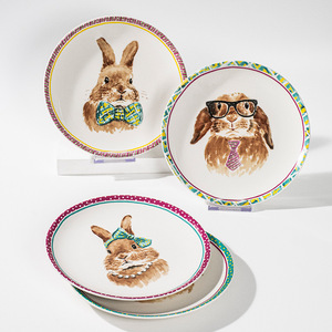 Plato de Cerámica Pintado a Mano con Diseño de Conejo de Dibujos Animados, Plato de Postre Creativo de Acuarela de 8 Pulgadas - Product Image 6