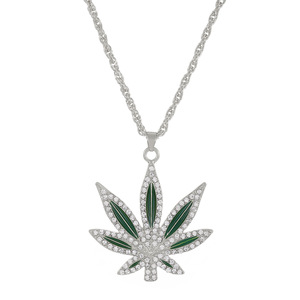 Mode diamant Hip Hop feuille <span class=keywords><strong>de</strong></span> chanvre pendentif collier glacé plaqué or alliage cristal feuille d'érable pour cadeau brin chaîne Zircon - Product Image 6