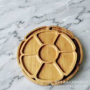 Bamboo Multi Compartment Round <b>Tray</b> 19x19 25x25 30x30 Cm For Hotel <b>Tea</b> Snack Serving - Product Image 2