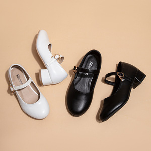 Nuevos Zapatos de Princesa Blancos y Negros para Niñas, Zapatos de Tacón Alto de Cuero para Actuaciones y Escolares, Zapatos de Baile para Niñas - Product Image 3