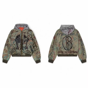 Chaqueta con Capucha y Cremallera de Algodón con Estampado de Grafiti, Chaqueta Bomber para Hombre y Mujer <span class=keywords><strong>2</strong></span> - Product Image 1