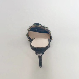 Sandales à bout ouvert camouflage pour femme, talons aiguilles fins, chaussures habillées, décorations métalliques, mules à talons hauts fins ornées de diamants, claquettes en jean - Product Image 6