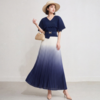 Robe plissée élégante pour femme à dégradé de couleurs, manches chauve-souris amples, tenue de bureau, vente en gros