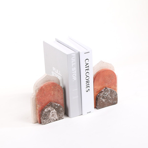 Moda Design Home Office Decoração Pedra Natural Mármore Paperweight Livro End Calcário Travertino Laranja Mármore Bookend - Product Image 5