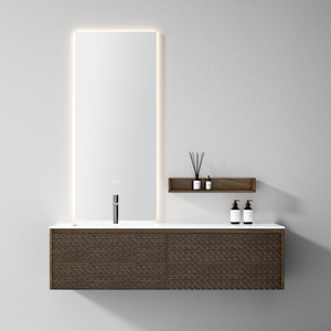 <strong>Vanity</strong> Bathroom Artistic Design Luxury Fluted <strong>Wood</strong> Floating Bathroom <strong>Vanity</strong> With Oval LED Backlit Mirror <strong>Vanity</strong> <strong>Unit</strong> - Product Image 4