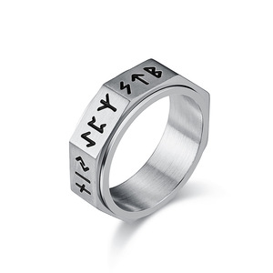 Minimalist Unisex Nordic Viking Letter <b>Titanium</b> Steel Rotating <b>Ring</b> For Men Index Finger Jewelry Gift Geometric Shape - Product Image 1