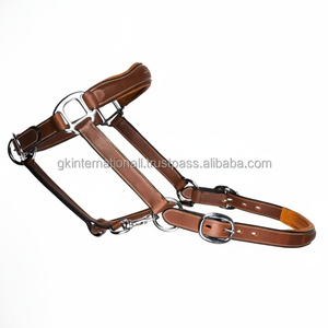 Nouvelle arrivée vente en gros d'usine licou de cheval en cuir marron avec rembourrage de vache Softy et coutures raccords en laiton réglables - Product Image 1