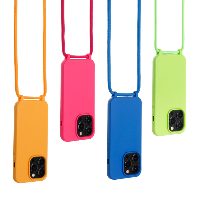 2024 Fashion Style Crossbody Necklace Strap Lanyard Cord Liquid Silicone Phone Case for Iphone All Series