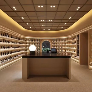 <span class=keywords><strong>Vitrine</strong></span> à vin en bois avec éclairage LED, étagère à vin du sol au plafond avec <span class=keywords><strong>vitrine</strong></span> en verre pour le stockage et la présentation de vin rouge et de bière - Product Image 1