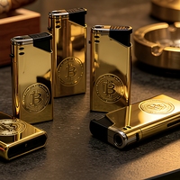 Briquet à cigare plaqué or, torche au butane réfléchissante pour cigare, barbecue, extérieur