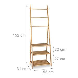 Foldable Bamboo <strong>Free</strong>-<strong>Standing</strong> <strong>Towel</strong> Rack <strong>Towel</strong> Holder Bamboo Ladder <strong>Towel</strong> Rack Stand Bamboo <strong>Towel</strong> Rack with 3 Shelves 3 <strong>Rails</strong> - Product Image 4