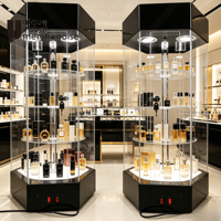 Étagères rotatives en acrylique de luxe pour bijoux, cosmétiques, parfums, jouets dans les centres commerciaux avec couleur et taille personnalisées