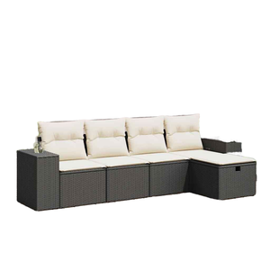 Black PE <b>Rattan</b> and Powder-Coated Steel Polyester Garden <b>Sofa</b> Set Durable <b>Outdoor</b> Furniture for Leisure Facilities - Product Image 1