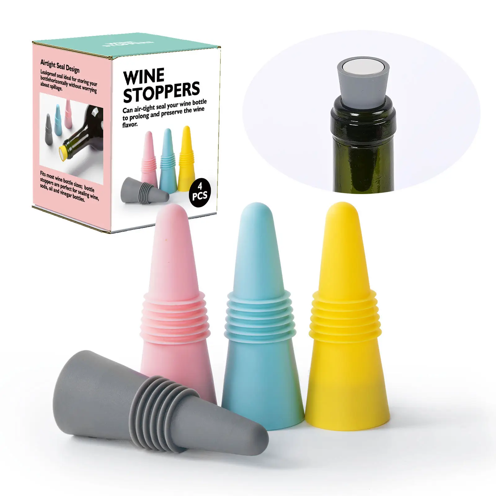 Silicone Wine Bottle Stopper Tapered Dustproof Beer Bottle Sealer Wine Silicone Wine Stopper