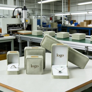 Luxury Suede Wrapping Jewelry Box with Metal Deco for Ring Necklace Luxury Jewelry Rigid Box Gold Foil Stamping Suede Lining DDP - Product Image 1