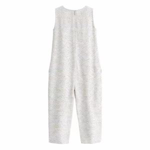 Tuta Intera da <span class=keywords><strong>Donna</strong></span> Personalizzata <span class=keywords><strong>Oversize</strong></span> Senza Maniche in Lino a Quadri Abbigliamento Femminile - Product Image 3