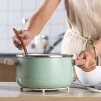 Set nomor Model Jepang, panci masak lapisan keramik Enamel gaya Jepang 8 inci gagang kayu ganda untuk Penggunaan dapur rumah