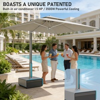 Parasol d'extérieur grand format 3*3M avec base intégrée, climatisation, éclairage LED, parasol électrique pour villa et patio