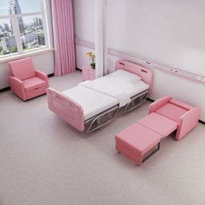 Aobin Hospital Room <b>Sofa</b> Single Folding <b>Bed</b> Medical Elderly Care Furniture Ivory <b>White</b> PU Leather LJ-FY0015 - Product Image 1