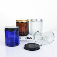 Großhandel leer 4 Unzen gefrostet fertig Kerzen gefäße 8 Unzen mattschwarz bernstein blau Glas Kerzen gläser mit Silber Gold Metall deckel