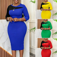 Robes d'automne tendance C8677 pour femmes, élégantes et décontractées, à manches 3/4, col rond, couleur unie, robes de bureau pour femmes, robes de travail formelles, robes africaines