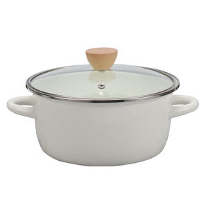 Casserole en émail blanc anti-débordement de qualité alimentaire personnalisée de 20 cm, casserole coréenne simple à double oreilles, casserole à soupe en émail avec <span class=keywords><strong>couvercle</strong></span> en <span class=keywords><strong>verre</strong></span> - Product Image 5